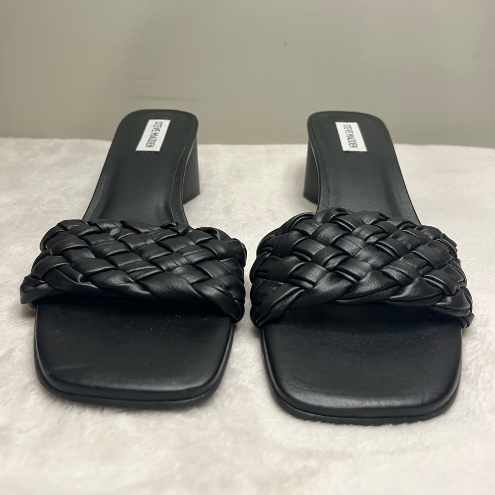 Steve Madden Black Braided Mules/ Block Heel/ Sandals